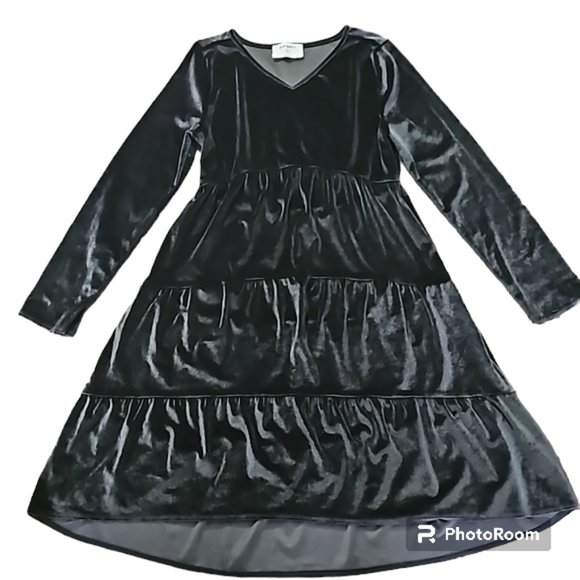 Old Navy Black Velour Tiered Babydoll Long Sleeve Dress, size XL - Picture 1 of 12
